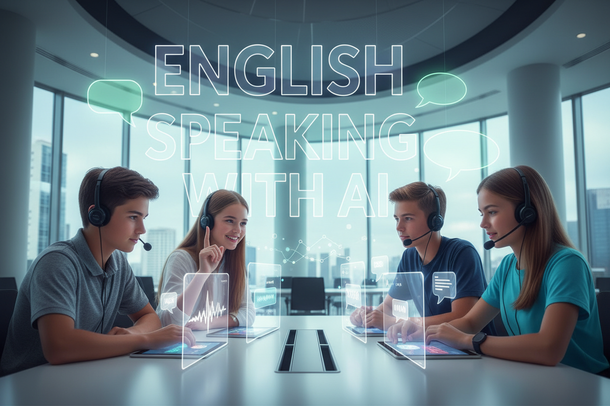 Firefly Gemini Flash create an image for a blog post on english speaking with AI and also mention the wor 209