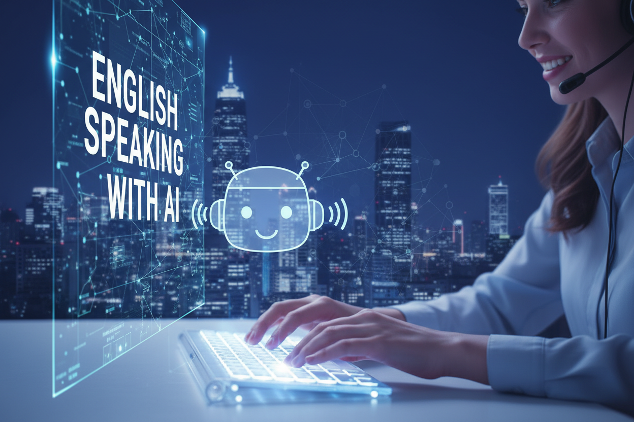 Firefly Gemini Flash create an image for a blog post on english speaking with AI and also mention the wor 63859